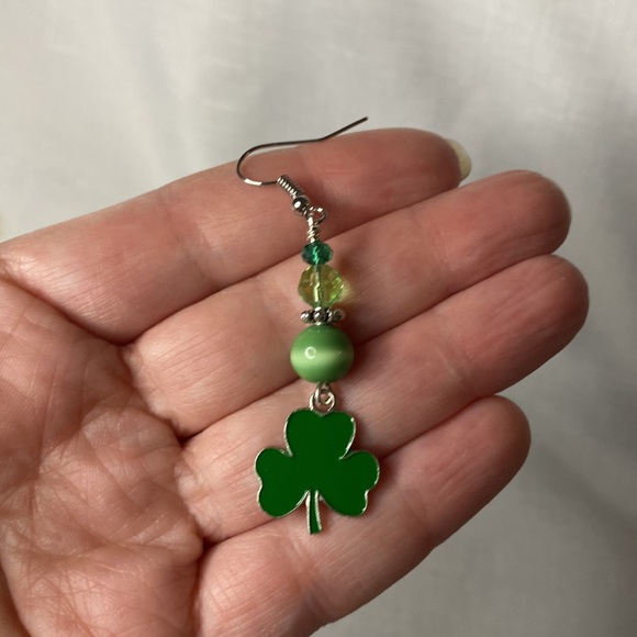 Handcrafted Clover Dangle Earrings - Picture 2 of 3